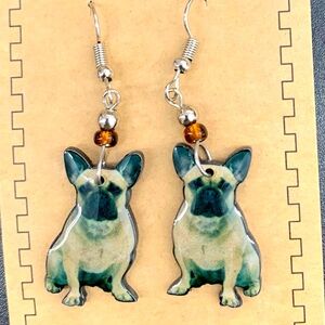 Handmade Photographic Enamel earrings.  FRENCH BULLDOG.  Many breeds available.